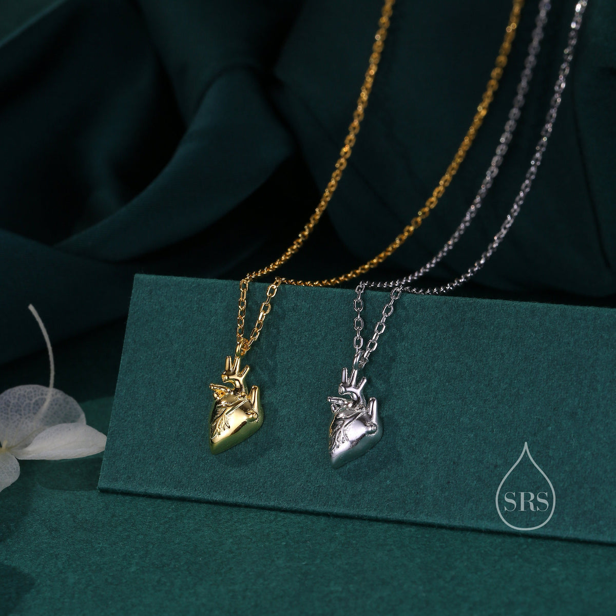 Anatomical Heart Pendant Necklace Sterling Silver, Silver or Gold, Beating Heart Necklace, Realistic Heart Necklace, Gothic and Punk