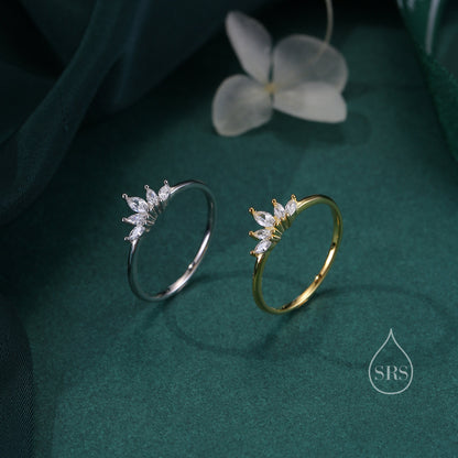 Sterling Silver Marquise Crown Ring, Cluster Ring, Lotus Ring, Flower Ring, CZ Ring, Silver or Gold US 5 - 8