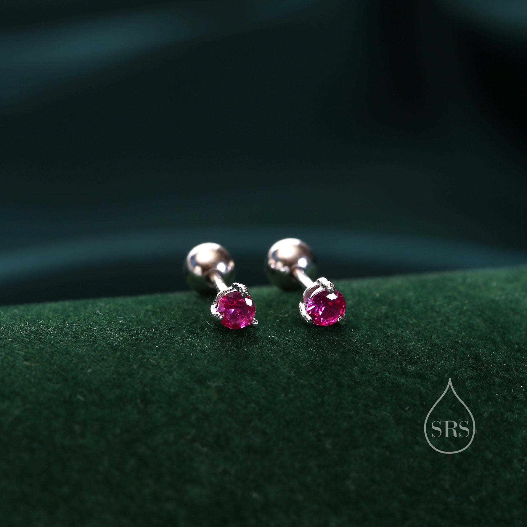 Extra Tiny 3mm CZ Screw Back Earrings in Sterling Silver, Silver or Gold, Green, Blue, Clear or Purple, CZ Screwback Earrings, Barbell