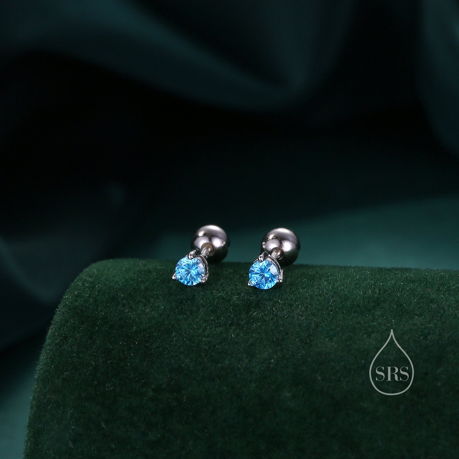Extra Tiny 3mm CZ Screw Back Earrings in Sterling Silver, Silver or Gold, Green, Blue, Clear or Purple, CZ Screwback Earrings, Barbell