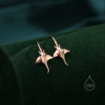 Sterling Silver Manta Ray Fish Drop Hook Earrings, Stingray Dangle Hoop Earrings, Dainty Fish Dangle Earrings