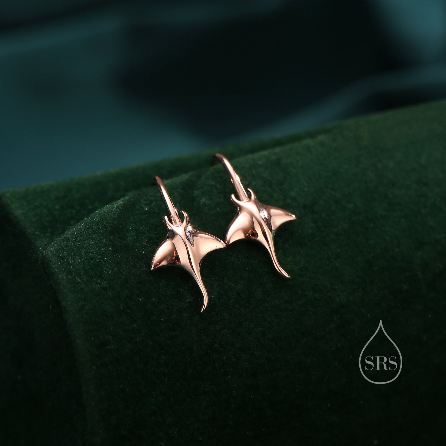 Sterling Silver Manta Ray Fish Drop Hook Earrings, Stingray Dangle Hoop Earrings, Dainty Fish Dangle Earrings