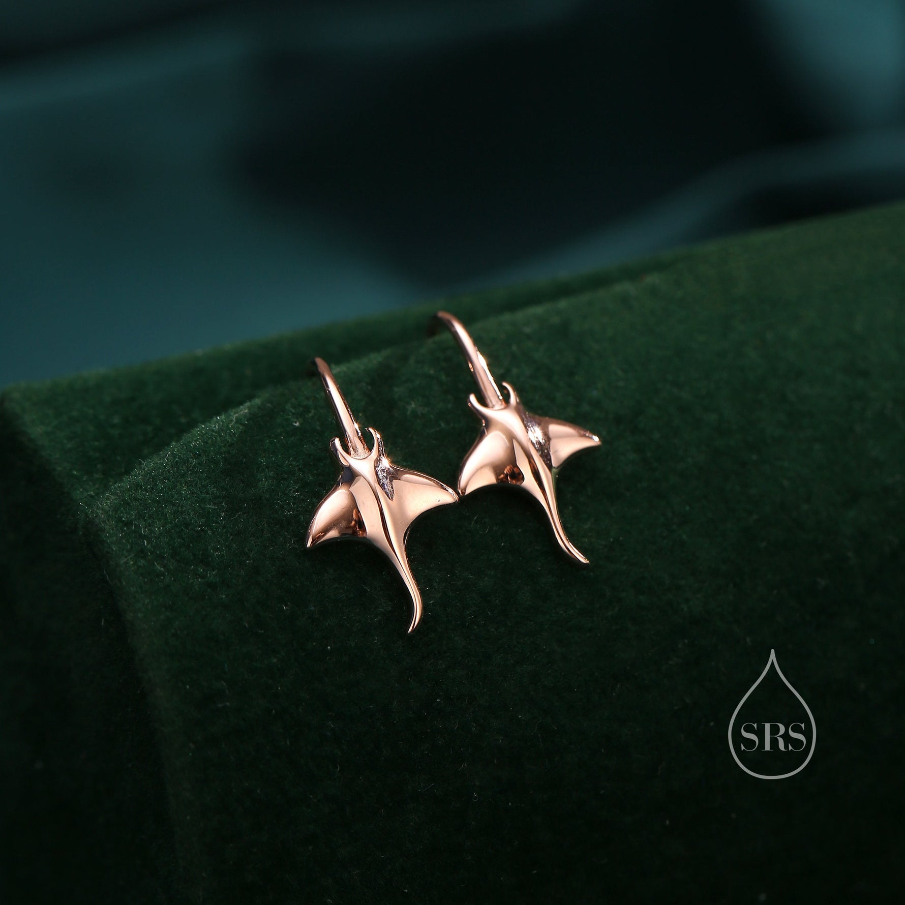 Sterling Silver Manta Ray Fish Drop Hook Earrings, Stingray Dangle Hoop Earrings, Dainty Fish Dangle Earrings
