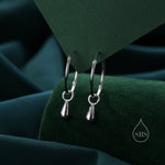 Droplet Dangle Hoop Earrings in Sterling Silver, Minimalist Raindrop Charm Hoop Earrings, Detachable Charm Hoops
