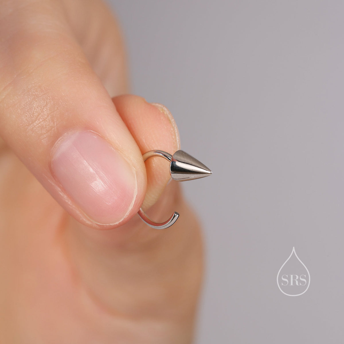 Small Spike Open Huggie Hoop Earrings in Sterling Silver, Silver, Gold or Rose Gold, Dainty Pyramid Spike Open Threader, Threader Hoop