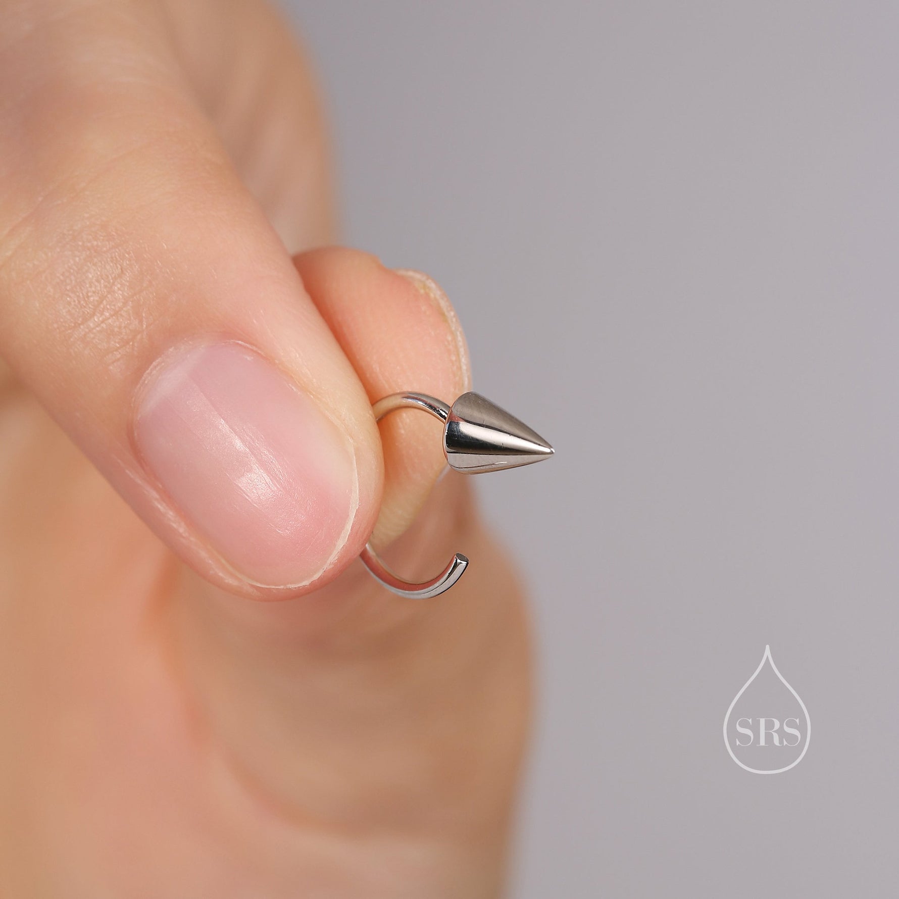 Small Spike Open Huggie Hoop Earrings in Sterling Silver, Silver, Gold or Rose Gold, Dainty Pyramid Spike Open Threader, Threader Hoop