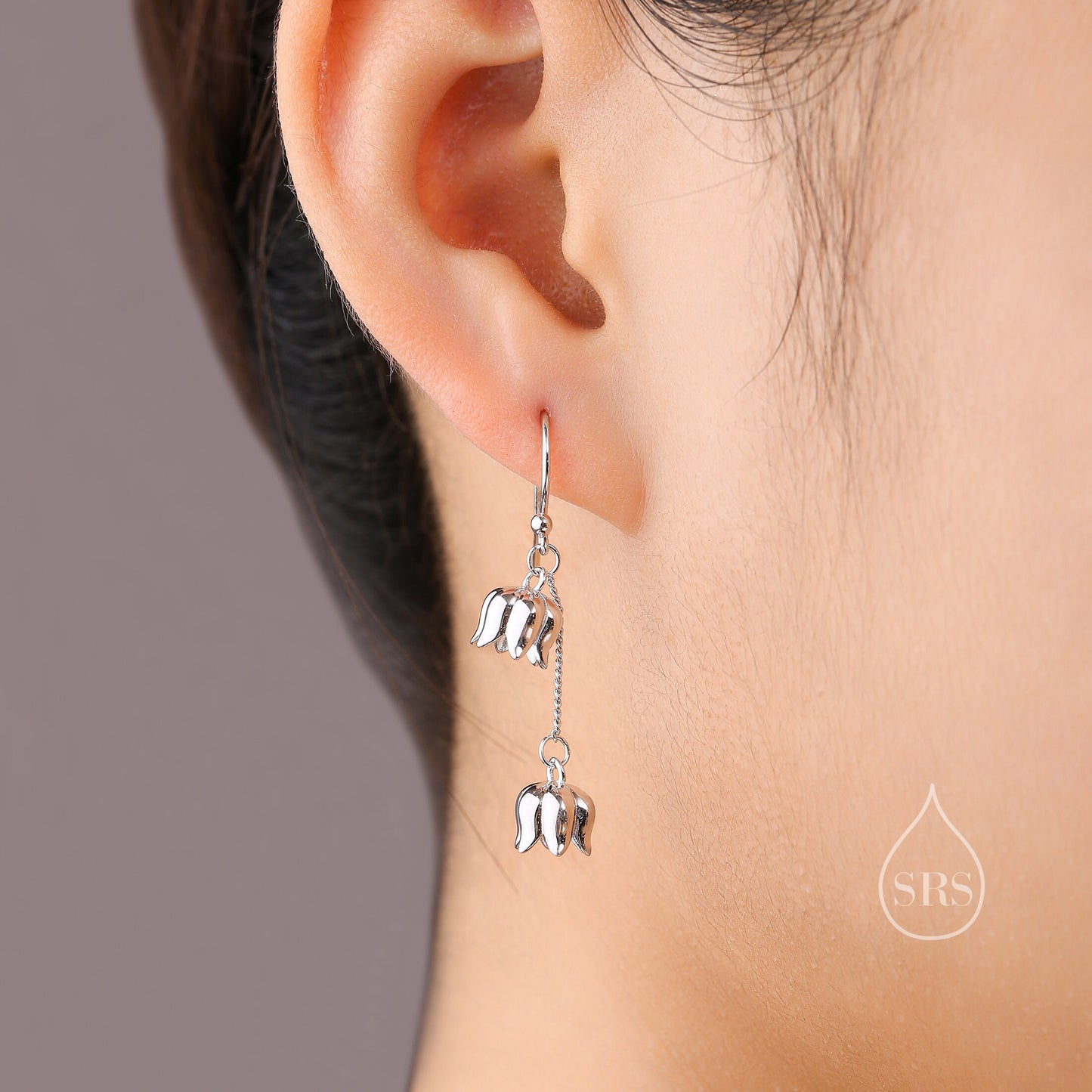 Lily of the valley Dangle Earrings in Sterling Silver, Lily of the Valley Flower Dangle Earrings