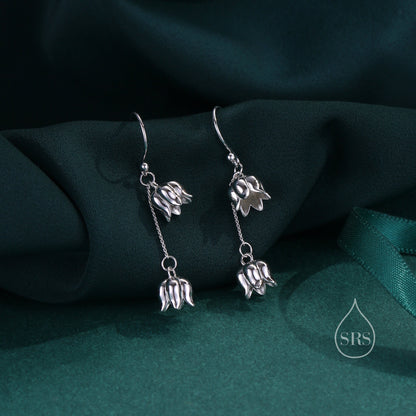 Lily of the valley Dangle Earrings in Sterling Silver, Lily of the Valley Flower Dangle Earrings