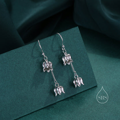 Lily of the valley Dangle Earrings in Sterling Silver, Lily of the Valley Flower Dangle Earrings