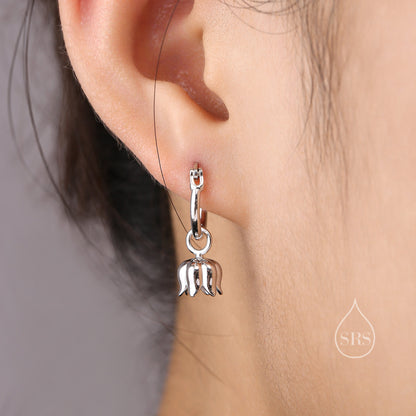 Lily of the Valley Flower Charm Huggie Hoop Earrings in Sterling Silver, Lily of the Valley Flower Dangle Earrings, Detachable Charms
