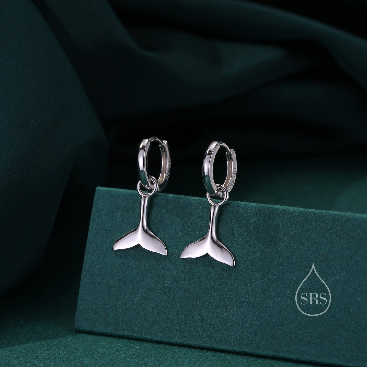 Whale Tail Huggie Hoop Earrings in Sterling Silver, Silver or Gold, Fish Tail Earrings, Fish Earrings, Silver Fish Earring, Detachable