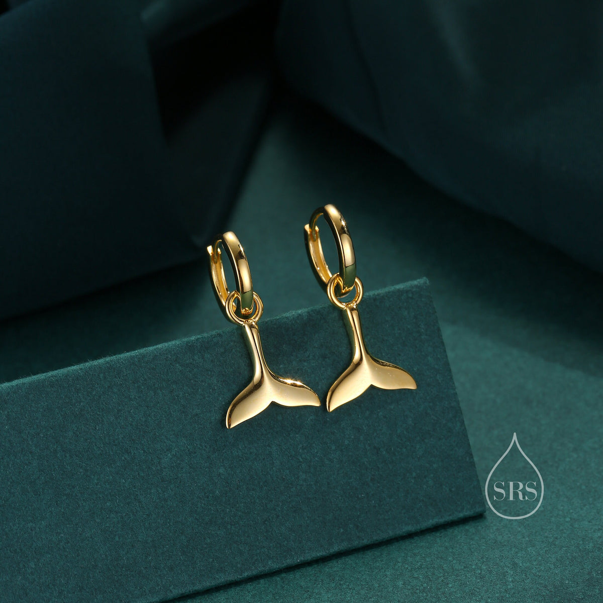 Whale Tail Huggie Hoop Earrings in Sterling Silver, Silver or Gold, Fish Tail Earrings, Fish Earrings, Silver Fish Earring, Detachable
