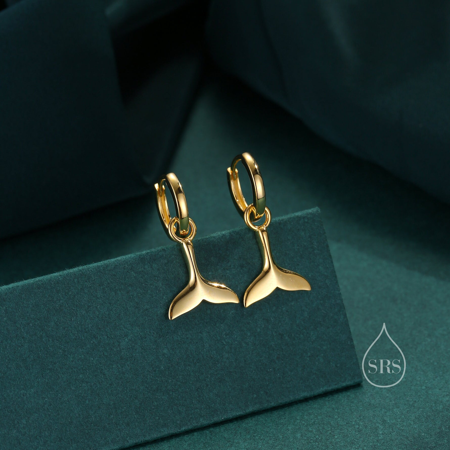 Whale Tail Huggie Hoop Earrings in Sterling Silver, Silver or Gold, Fish Tail Earrings, Fish Earrings, Silver Fish Earring, Detachable