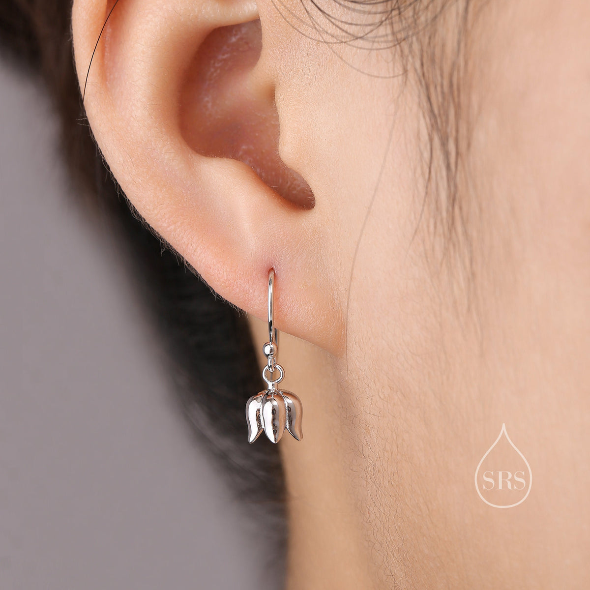 Lily of the valley Dangle Hook Earrings in Sterling Silver, Lily of the Valley Flower Dangle Earrings