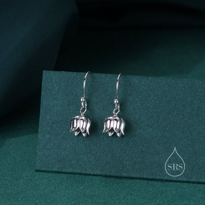 Lily of the valley Dangle Hook Earrings in Sterling Silver, Lily of the Valley Flower Dangle Earrings
