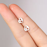 Cute Skull Stud Earrings in Sterling Silver, Silver or Gold or Rose Gold, Dainty Skeleton Skull Earrings, Silver Skull Earrings