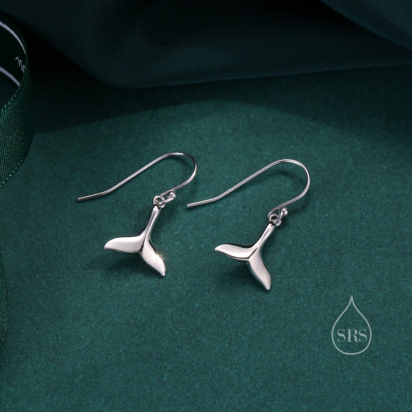 Whale Tail Drop Hook Earrings in Sterling Silver, Silver or Gold or Rose Gold, Fish Tail Dangle Earrings, Fish Earrings, Silver Fish Earring