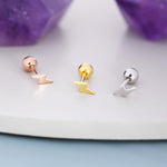 Extra Tiny Lightning Bolt Barbell Earrings in Sterling Silver, Screw Back Lightening Bolt Earrings, Screwback Earrings
