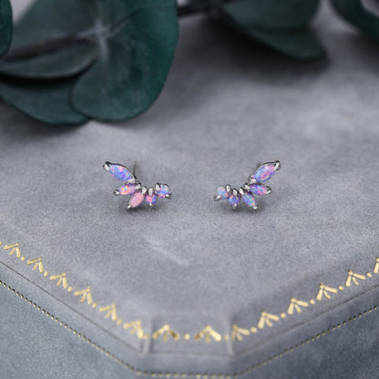 Sterling Silver Purple Opal Marquise Cluster Stud Earrings, Silver and Gold, Opal Earrings, Lab Opal Mini Crawler Earrings, Minimalist