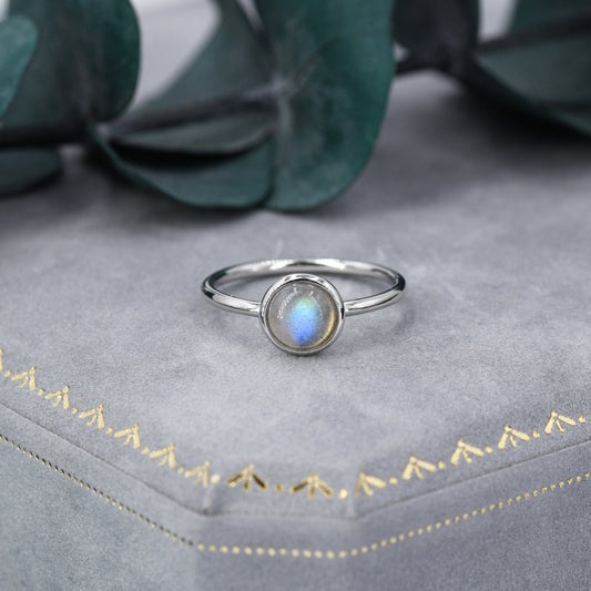 Genuine Labradorite Ring in Sterling Silver, US 5 - 8,  6mm Ring