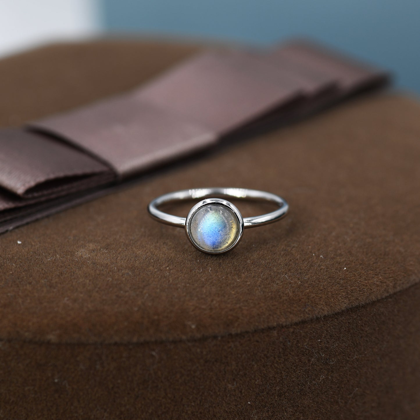 Genuine Labradorite Ring in Sterling Silver, US 5 - 8, 6mm Ring