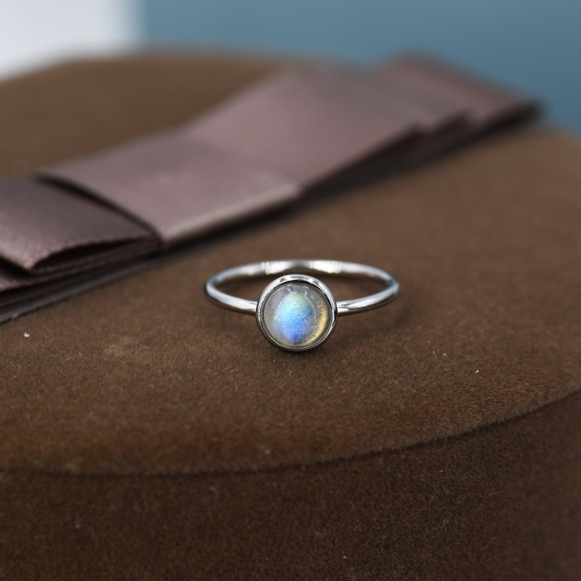 Genuine Labradorite Ring in Sterling Silver, US 5 - 8, 6mm Ring