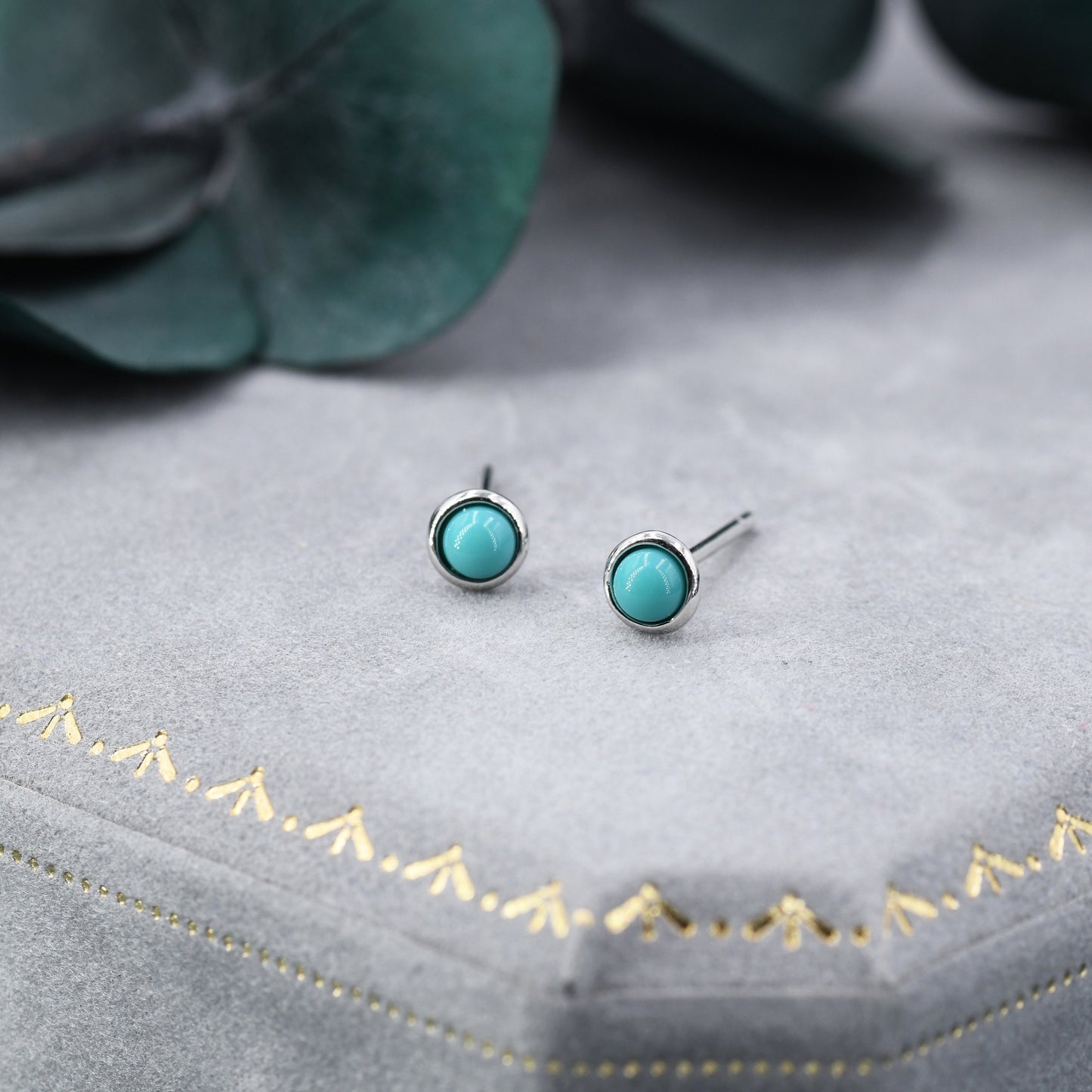 Sterling Silver Green Turquoise Stud Earrings, 3mm, Genuine Turquoise Gemstone Stud, Bezel, Minimalist Style, December Birthstone