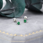 Emerald Green CZ Screw Back Earrings in Sterling Silver, Available in 3mm 4mm 5mm 6mm, Brilliant Cut Emerald Green CZ Earrings, Four Prong