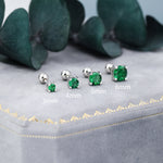 Emerald Green CZ Screw Back Earrings in Sterling Silver, Available in 3mm 4mm 5mm 6mm, Brilliant Cut Emerald Green CZ Earrings, Four Prong