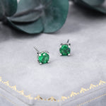 Emerald Green CZ Stud Earrings in Sterling Silver, Available in 3mm, 5mm 6mm, Brilliant Cut Emerald Green CZ Earrings, Four Prong Set