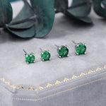 Emerald Green CZ Stud Earrings in Sterling Silver, Available in 3mm, 5mm 6mm, Brilliant Cut Emerald Green CZ Earrings, Four Prong Set
