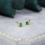 Emerald Green CZ Stud Earrings in Sterling Silver, Available in 3mm, 5mm 6mm, Brilliant Cut Emerald Green CZ Earrings, Four Prong Set