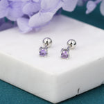 Amethyst Purple CZ Screw Back Earrings in Sterling Silver, Available in 3mm 4mm 5mm, Brilliant Cut Purple CZ Earrings, Four Prong