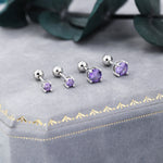 Amethyst Purple CZ Screw Back Earrings in Sterling Silver, Available in 3mm 4mm 5mm, Brilliant Cut Purple CZ Earrings, Four Prong