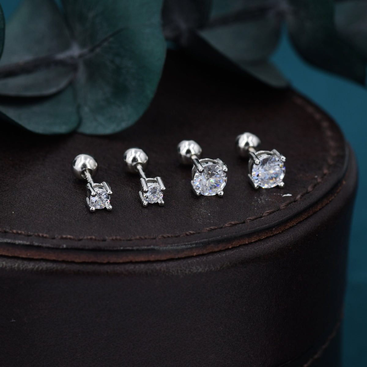 CZ Screw Back Stud Earrings