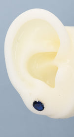 Sapphire Blue Oval CZ Stud Earrings in Sterling Silver, Available in Two Finishes, Oval Cut Crystal Earrings, September Birthstone