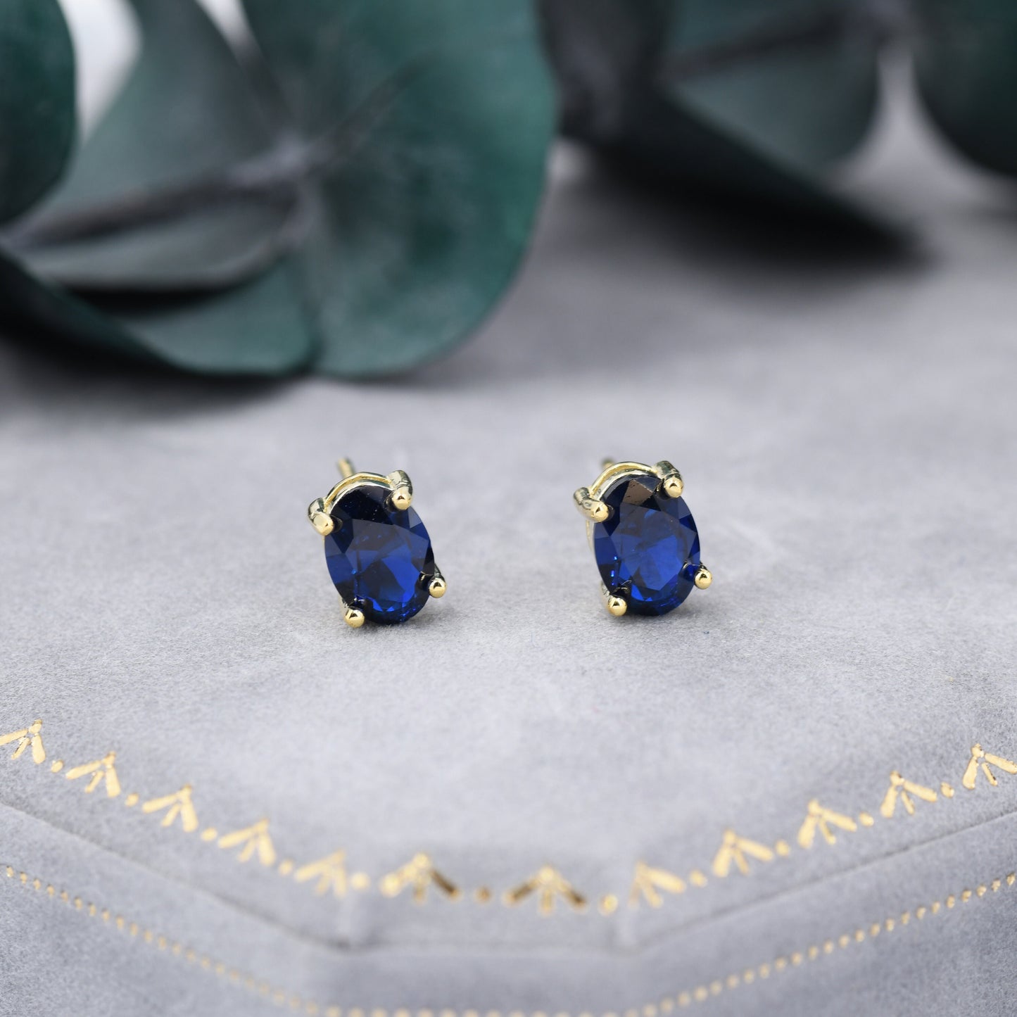 Sapphire Blue Oval CZ Stud Earrings in Sterling Silver,  Available in Two Finishes, Oval Cut Crystal Earrings, September Birthstone