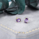 Amethyst Purple Oval CZ Stud Earrings in Sterling Silver, Available in Two Sizes, Oval Cut Crystal Earrings, February Birthstone