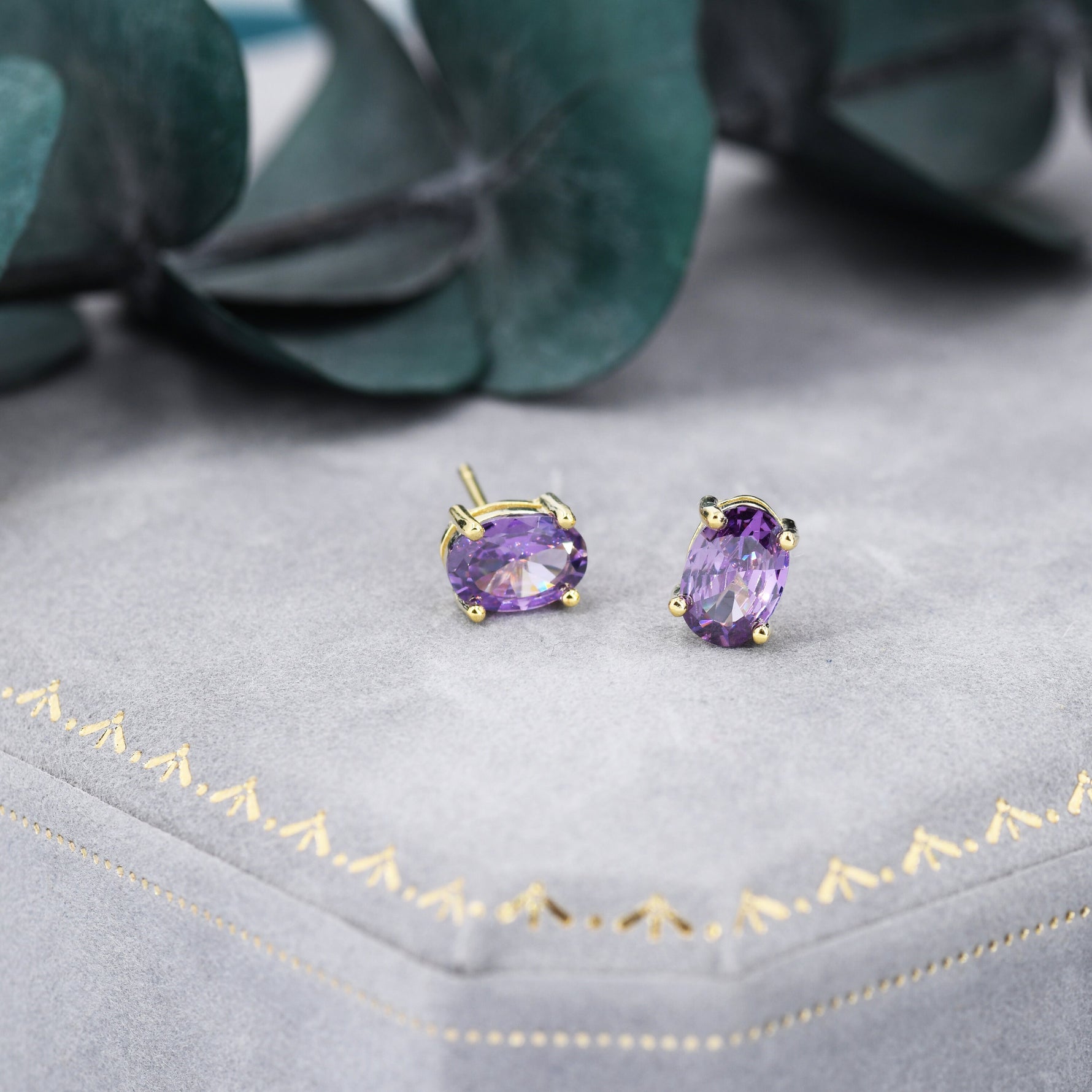 Amethyst Purple Oval CZ Stud Earrings in Sterling Silver, Available in Two Sizes, Oval Cut Crystal Earrings, February Birthstone