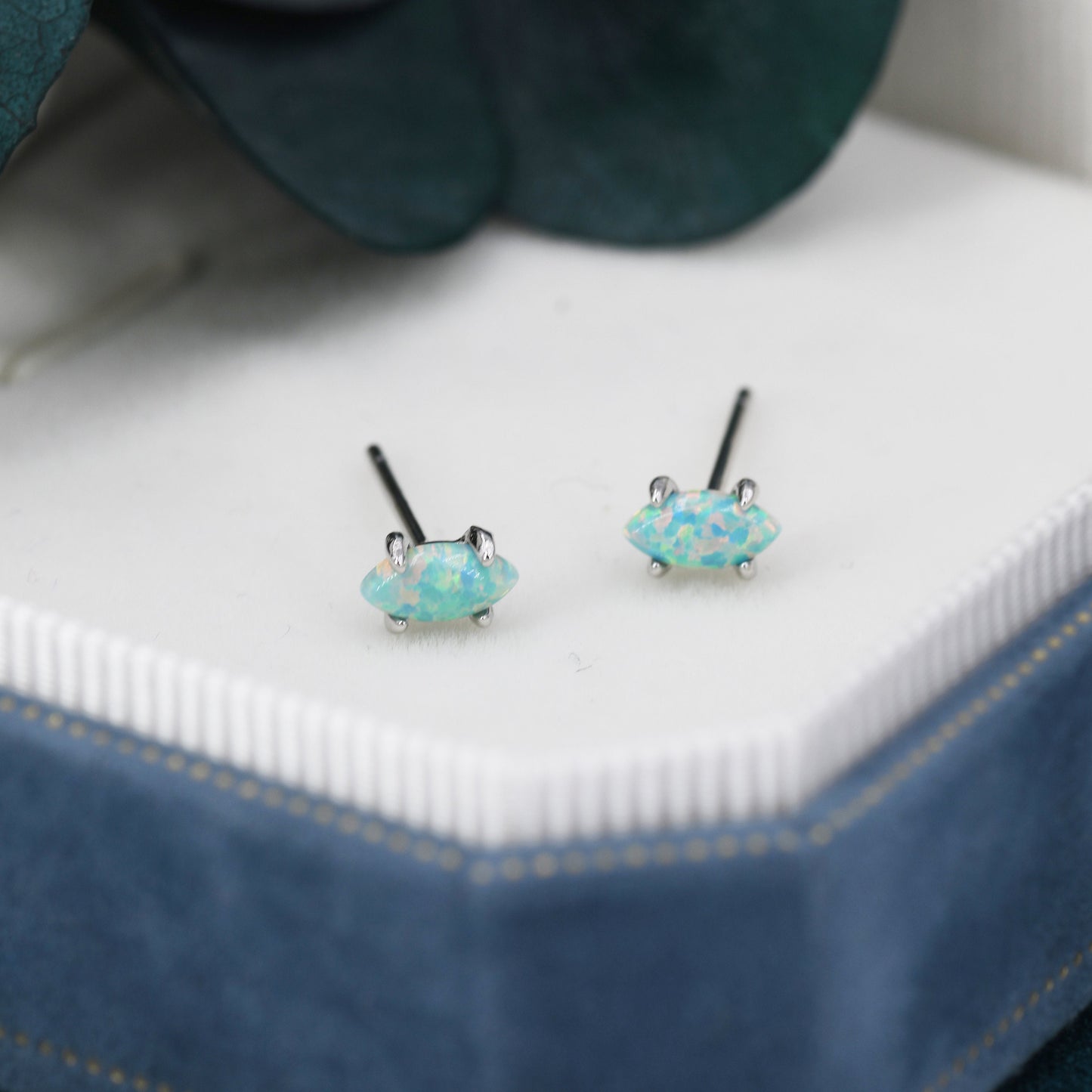 Extra Tiny Green Opal Marquise Stud Earrings in Sterling Silver, Tiny Marquise Opal Earrings, Mint Green Opal, Lab Opal Stud