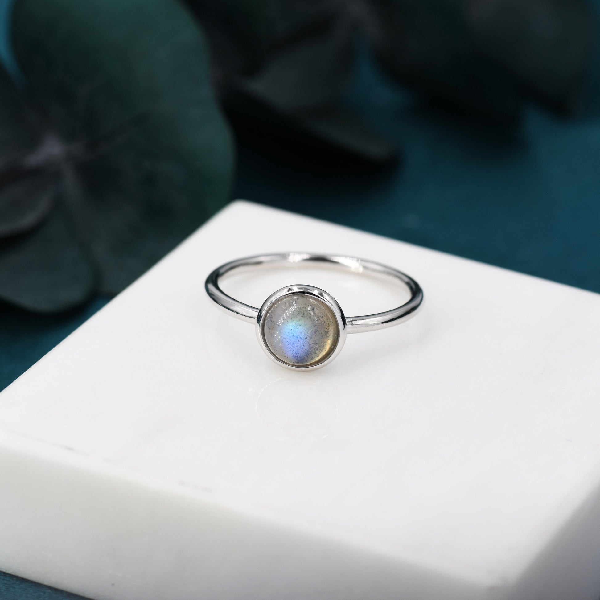 Genuine Labradorite Ring in Sterling Silver, US 5 - 8, 6mm Ring