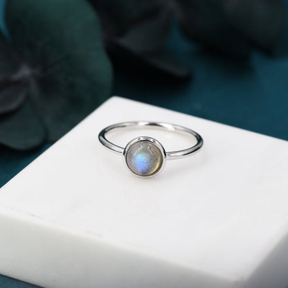 Genuine Labradorite Ring in Sterling Silver, US 5 - 8, 6mm Ring