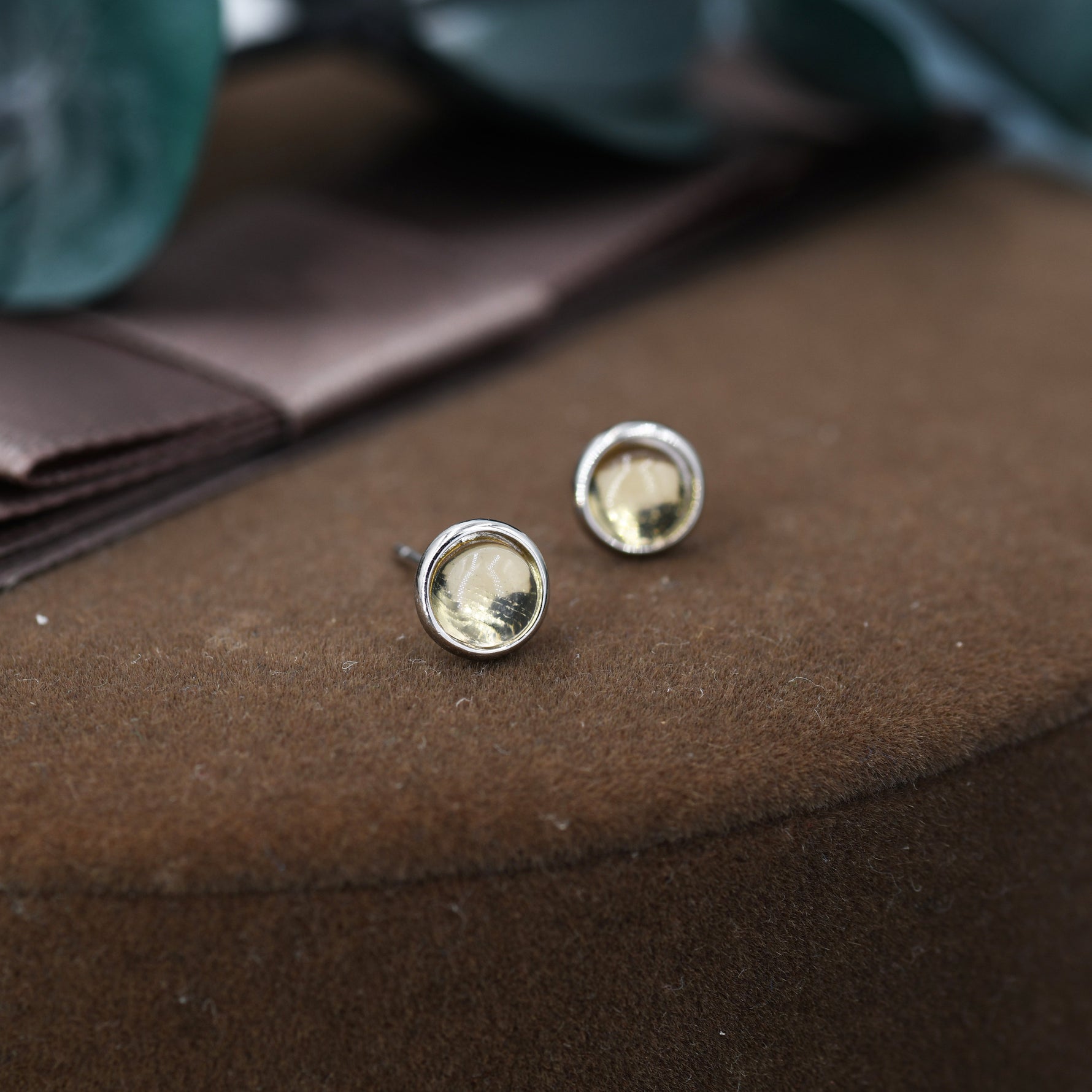 Natural Citrine Crystal Stud Earrings in Sterling Silver - 6mm - Genuine Yellow Citrine Crystal Stud Earrings - Semi Precious Gemstone