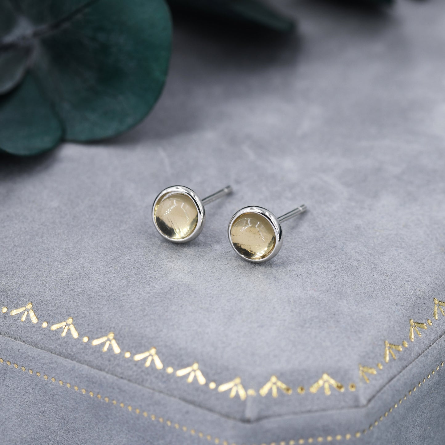 Natural Citrine Crystal Stud Earrings in Sterling Silver - 6mm - Genuine Yellow Citrine Crystal Stud Earrings  - Semi Precious Gemstone