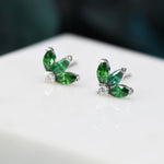 Sterling Silver Emerald Green CZ Marquise Cluster Stud Earrings, Gold or Silver, Marquise Fan Stud, CZ Crown Stud, Three Marquise Stud