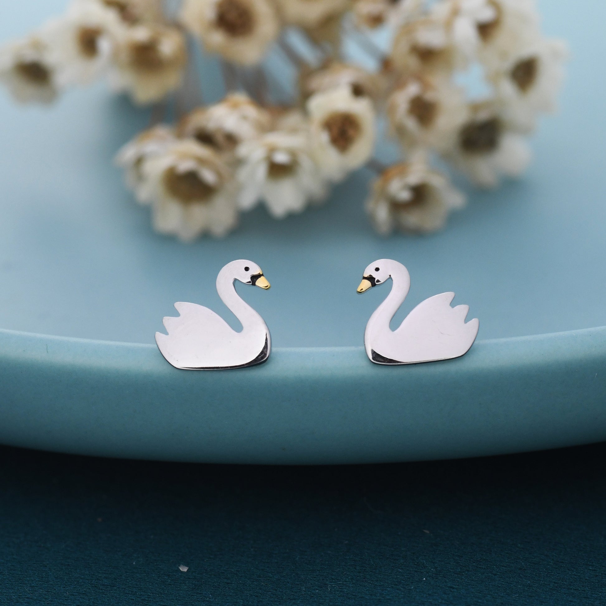 Swan Stud Earrings in Sterling Silver - Animal Stud Earrings - Bird Earrings - Cute, Fun, Whimsical