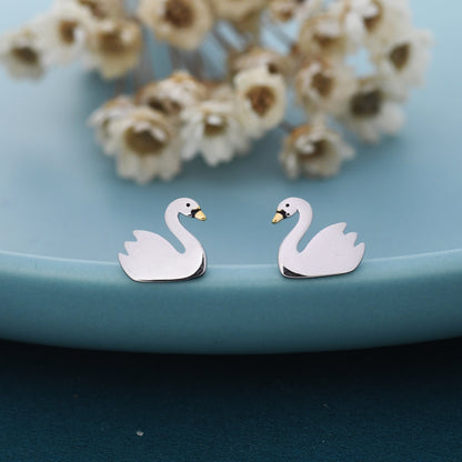 Swan Stud Earrings in Sterling Silver - Animal Stud Earrings - Bird Earrings - Cute, Fun, Whimsical