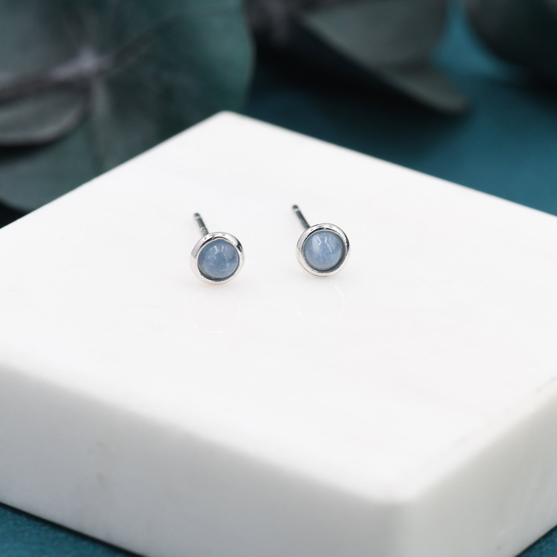 Sterling Silver Tiny Aquamarine Stud Earrings, 3mm Genuine Aquamarine Stone, Semi-precious Jewellery