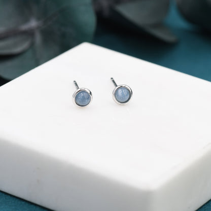 Sterling Silver Tiny Aquamarine Stud Earrings,  3mm Genuine Aquamarine Stone, Semi-precious Jewellery