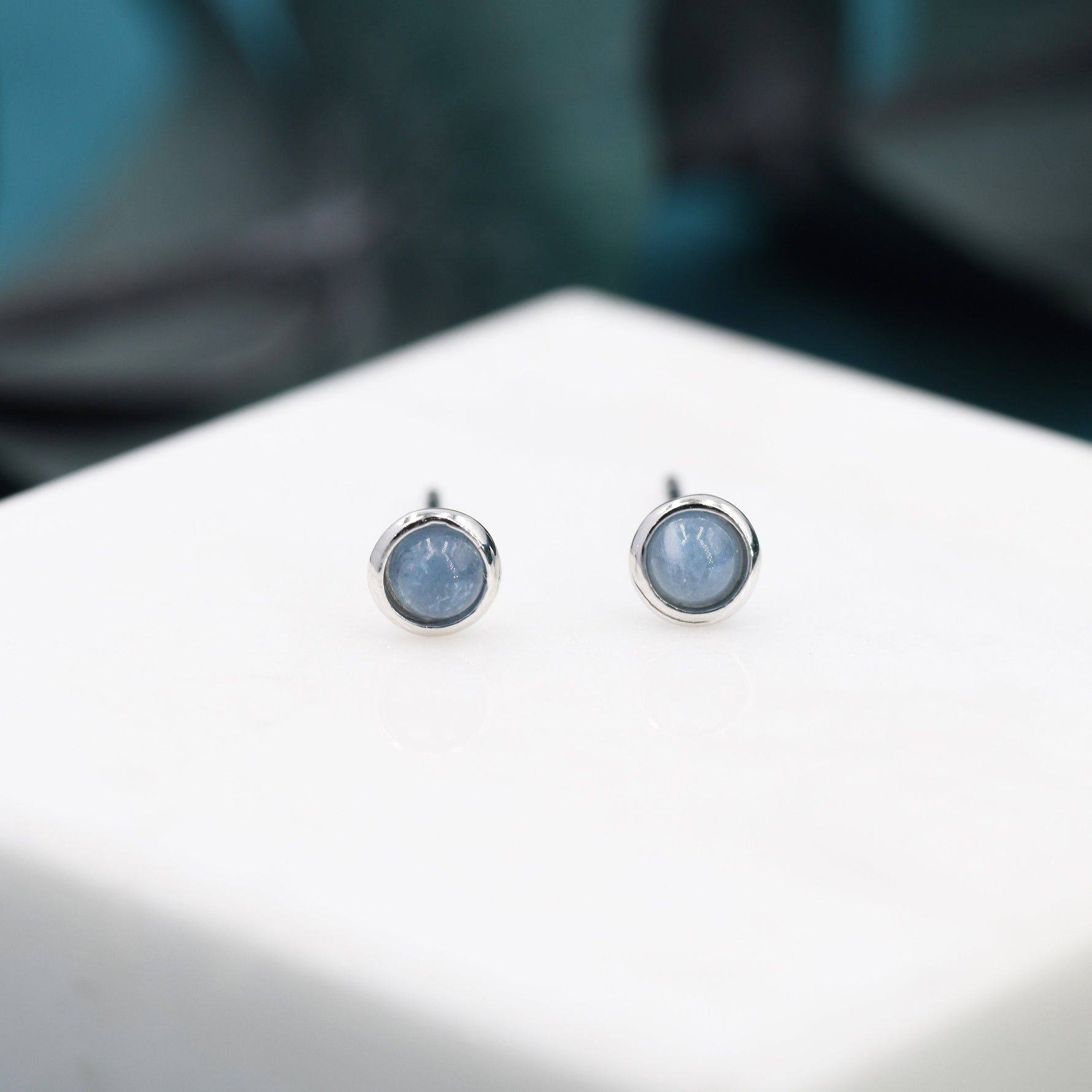 Sterling Silver Tiny Aquamarine Stud Earrings, 3mm Genuine Aquamarine Stone, Semi-precious Jewellery